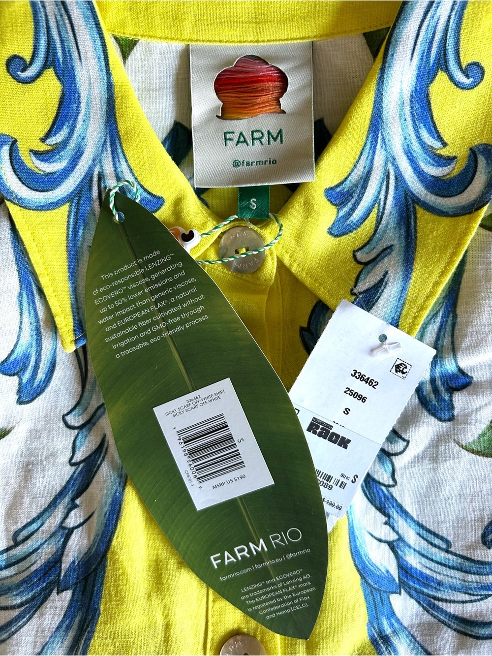 FARM Rio Sicily Scarf Linen Blend Button-Up Shirt Size Small NWT - Picture 7 of 8